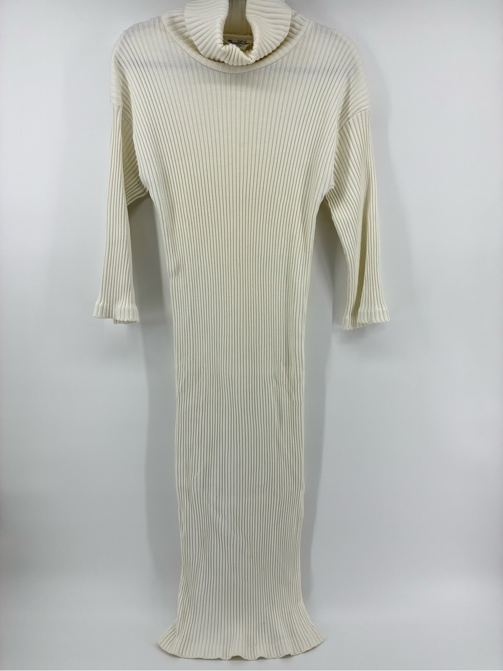 Vintage Turtleneck Ribbed Midi Dress in Cream Union Made